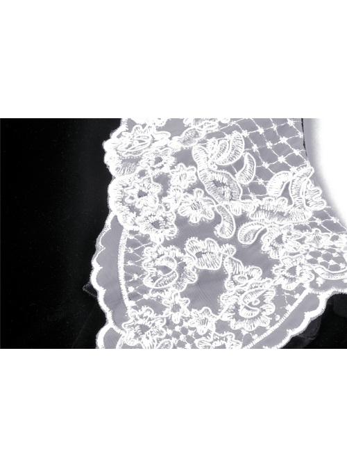 White Lace Doll Collar Front Chest Bow Heart-Shape Button Long Sleeve Black Gothic Short Jacket