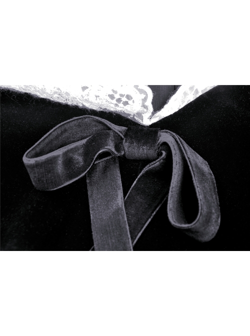 White Lace Doll Collar Front Chest Bow Heart-Shape Button Long Sleeve Black Gothic Short Jacket