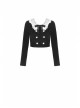 White Lace Doll Collar Front Chest Bow Heart-Shape Button Long Sleeve Black Gothic Short Jacket