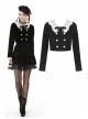 White Lace Doll Collar Front Chest Bow Heart-Shape Button Long Sleeve Black Gothic Short Jacket