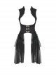 Frill Collar Front Metal Retro Hasp Sleeveless Back Waist Lace-Up Lace Fishtail Hem Black Gothic Coat