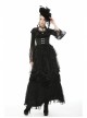 Frill Collar Front Metal Retro Hasp Sleeveless Back Waist Lace-Up Lace Fishtail Hem Black Gothic Coat