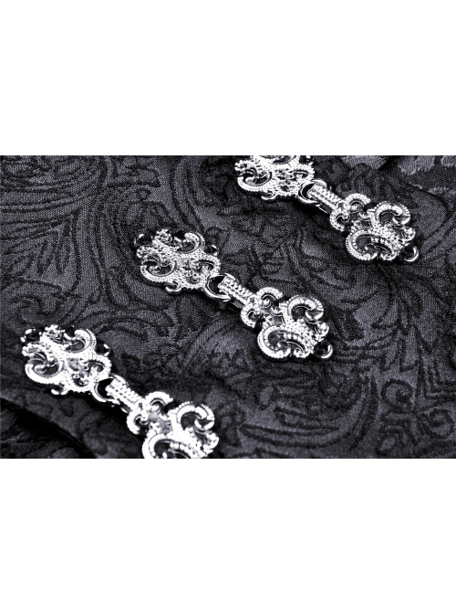 Frill Collar Front Metal Retro Hasp Sleeveless Back Waist Lace-Up Lace Fishtail Hem Black Gothic Coat