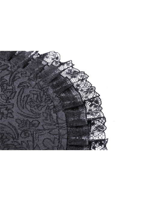 Frill Collar Front Metal Retro Hasp Sleeveless Back Waist Lace-Up Lace Fishtail Hem Black Gothic Coat