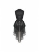Frill Collar Front Metal Retro Hasp Sleeveless Back Waist Lace-Up Lace Fishtail Hem Black Gothic Coat