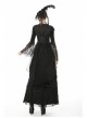 Frill Collar Front Metal Retro Hasp Sleeveless Back Waist Lace-Up Lace Fishtail Hem Black Gothic Coat