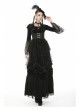 Frill Collar Front Metal Retro Hasp Sleeveless Back Waist Lace-Up Lace Fishtail Hem Black Gothic Coat