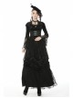 Frill Collar Front Metal Retro Hasp Sleeveless Back Waist Lace-Up Lace Fishtail Hem Black Gothic Coat