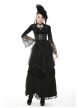 Frill Collar Front Metal Retro Hasp Sleeveless Back Waist Lace-Up Lace Fishtail Hem Black Gothic Coat