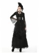 Frill Collar Front Metal Retro Hasp Sleeveless Back Waist Lace-Up Lace Fishtail Hem Black Gothic Coat