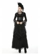 Frill Collar Front Metal Retro Hasp Sleeveless Back Waist Lace-Up Lace Fishtail Hem Black Gothic Coat