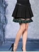 Metal Nail Strap Green Plaids Hem Black Punk Pleated Skirt