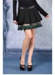 Metal Nail Strap Green Plaids Hem Black Punk Pleated Skirt