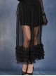 Side Lace-Up Lace Frill Hem Black Gothic Chiffon Long Skirt