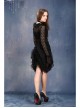 Side Lace-Up Lace Frill Hem Black Gothic Chiffon Long Skirt