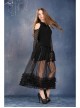 Side Lace-Up Lace Frill Hem Black Gothic Chiffon Long Skirt
