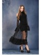 Side Lace-Up Lace Frill Hem Black Gothic Chiffon Long Skirt