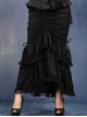 Side Lace-Up Lace Pleated Hem Black Gothic Packet Hip Long Skirt