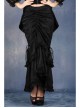 Side Lace-Up Lace Pleated Hem Black Gothic Packet Hip Long Skirt