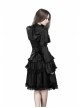 Side Lace-Up Lace Pleated Hem Black Gothic Packet Hip Long Skirt
