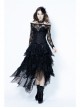 Messy Mesh Lace Irregular Hem Black Punk Long Skirt