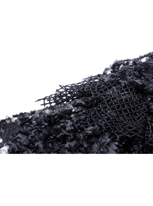 Messy Mesh Lace Irregular Hem Black Punk Long Skirt