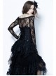 Messy Mesh Lace Irregular Hem Black Punk Long Skirt