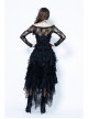 Messy Mesh Lace Irregular Hem Black Punk Long Skirt