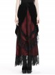 Black Red Gothic Lace-Up Wave Velvet Lace Hem Maxi Skirt