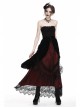 Black Red Gothic Lace-Up Wave Velvet Lace Hem Maxi Skirt