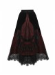 Black Red Gothic Lace-Up Wave Velvet Lace Hem Maxi Skirt