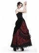 Black Red Gothic Lace-Up Wave Velvet Lace Hem Maxi Skirt