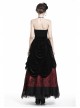 Black Red Gothic Lace-Up Wave Velvet Lace Hem Maxi Skirt