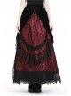 Black Red Gothic Lace-Up Wave Velvet Lace Hem Maxi Skirt
