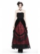 Black Red Gothic Lace-Up Wave Velvet Lace Hem Maxi Skirt