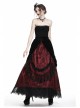 Black Red Gothic Lace-Up Wave Velvet Lace Hem Maxi Skirt