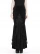 Black Gothic Frill Lace Fishtail Hem Velvet Tight Maxi Skirt