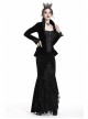 Black Gothic Frill Lace Fishtail Hem Velvet Tight Maxi Skirt