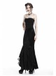 Black Gothic Frill Lace Fishtail Hem Velvet Tight Maxi Skirt