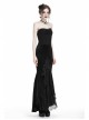 Black Gothic Frill Lace Fishtail Hem Velvet Tight Maxi Skirt