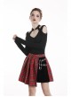 Red Punk Metal Eyelets Strap Irregular Hem Pleated Grid Skirt