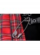 Red Punk Metal Eyelets Strap Irregular Hem Pleated Grid Skirt
