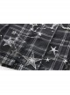 Star Embroidery Metal Eyelets Belt Chain Black Punk Pleated Grid Skirt