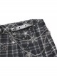 Star Embroidery Metal Eyelets Belt Chain Black Punk Pleated Grid Skirt