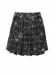 Star Embroidery Metal Eyelets Belt Chain Black Punk Pleated Grid Skirt