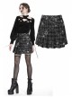 Star Embroidery Metal Eyelets Belt Chain Black Punk Pleated Grid Skirt