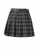 Star Embroidery Metal Eyelets Belt Chain Black Punk Pleated Grid Skirt