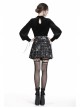 Star Embroidery Metal Eyelets Belt Chain Black Punk Pleated Grid Skirt