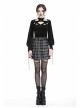 Star Embroidery Metal Eyelets Belt Chain Black Punk Pleated Grid Skirt