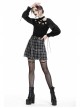Star Embroidery Metal Eyelets Belt Chain Black Punk Pleated Grid Skirt